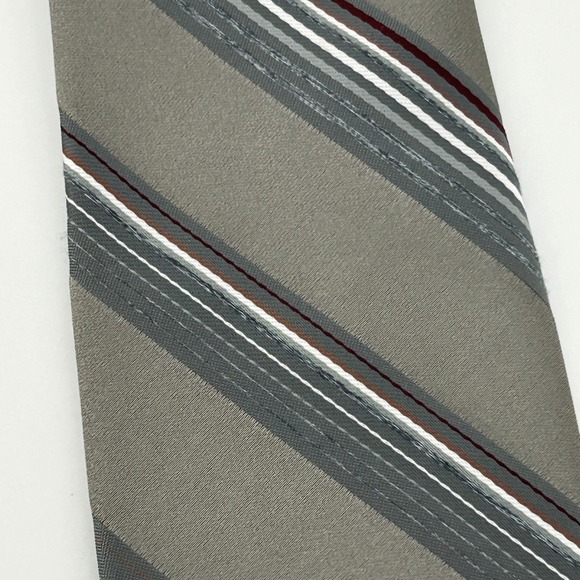 Oscar de la Renta Mens Grey Striped Polyester Necktie‎ - Picture 6 of 6